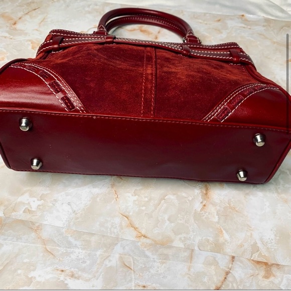 COACH dark red suede carry all with silver buckle. - Picture 5 of 11
